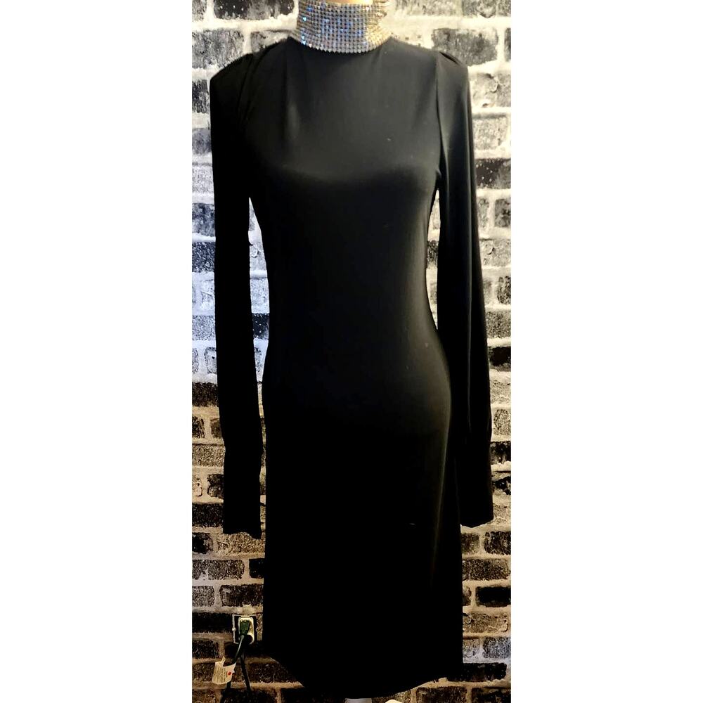 Runway Dress Women's Black Whimsigoth Dress Rhinestone Collar Slit Sleeves